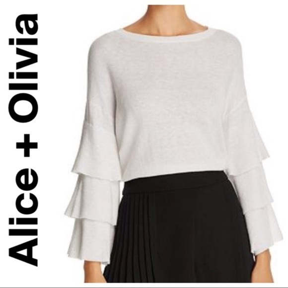 ALICE + OLIVIA “STORA” RUFFLE-SLEEVE MERINO WOOL - Picture 1 of 7